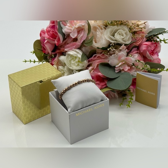 Michael Kors Brilliance Rose Gold Adjustable Crystal Beaded Slider Bracelet - Picture 14 of 15